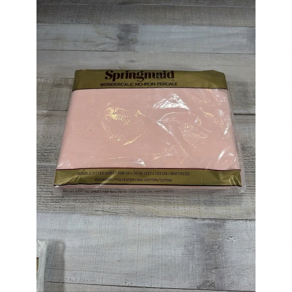 Vintage Springmaid Wondercale Double Fitted Sheets Lot 2 Pink White NOS Percale